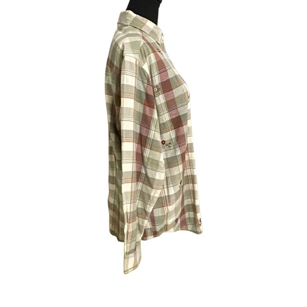 Casey & Max Vintage Flannel Plaid Flower Embroidered Button Up Shirt/Top size Me - Picture 5 of 12